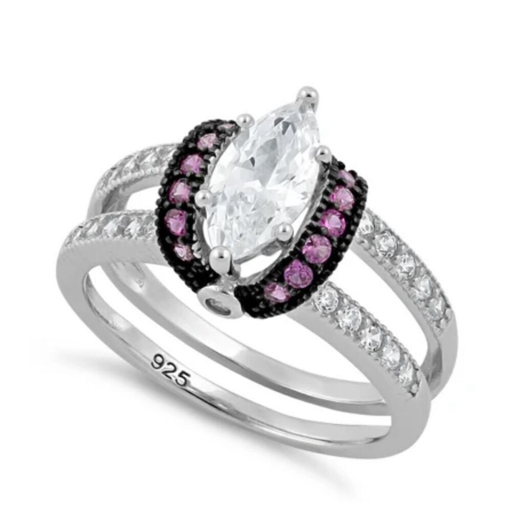 Sterling Silver Clear Marquise Ruby CZ Ring New
